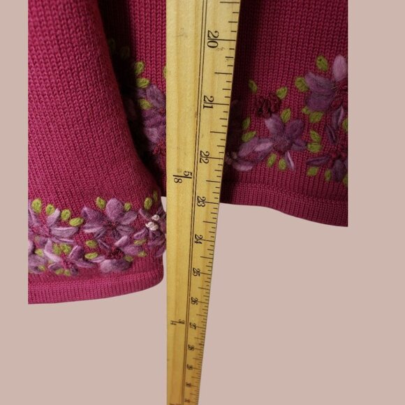 Ann Taylor Womens Embroidered Floral Knit Sweater fuschia Large - Picture 6 of 9